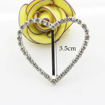 Toptan 5 adet/grup 3.5 cm Temizle Rhinestone Toka Kalp Düğün Davetiyesi İçin Diamante Şerit Kaydırıcılar