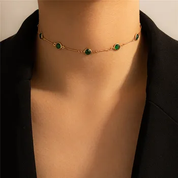 Tredny Yeşil suni elmas zincir Gerdanlık Kolye Kadınlar için Altın Renk Alaşım Metal Kolye düğün takısı Aksesuarları Yaka