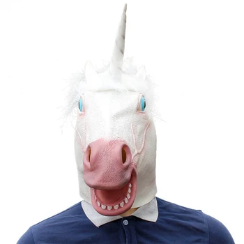 Unicorn At Maskesi Cadılar Bayramı Ürpertici Parti Deluxe Yenilik Kostüm Partisi Cosplay Prop Lateks Kauçuk Ürpertici Başkanı Tam Yüz Maskesi