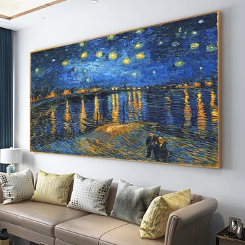 Van Gogh Ünlü Boyama Yıldızlı Gece Tuval Resimleri Resimleri ve Baskı Duvar Sanatı Oturma Odası ıçin Cuadros Hiçbir Çerçeve