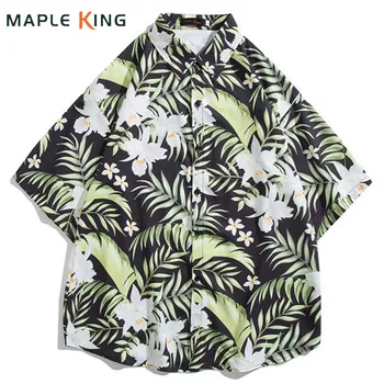 Vintage Gömlek Camisa De Hombre Moda 2022 Erkekler Kadınlar Çiçek Baskı Hawaiian Plaj Düğme Gömlek Kısa Kollu Camisas Streetwear