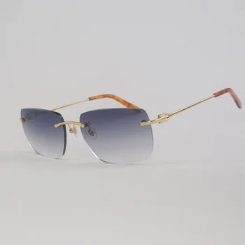 Vintage Çerçevesiz Büyük Kare Güneş Gözlüğü Erkekler Boy Gözlük Çerçeve Kadın Shades Óculos Gafas Sürüş ıçin Açık 011B