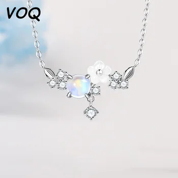 VOQ Gümüş Renk Moda Kabuk Çiçek Kolye Zirkon Aytaşı Kolye Kolye Bayanlar Takı Aksesuarları