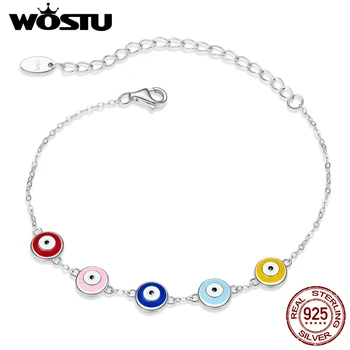 WOSTU 925 Ayar Gümüş Guardian Göz Bilezik Ayarlanabilir Renkli Emaye Bilezik Zincir Bağlantı Kadınlar Için moda takı CQB218
