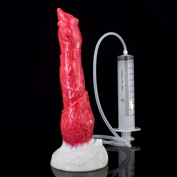 Yeni Boşalma Yapay Penis Yumuşak Kırmızı Silikon Hayvan Köpek Düğüm Fışkırtma Penis Vantuz Şırınga Pnömatik Top Anal Seks Oyuncakları Kadınlar için