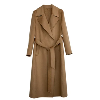 Yeni Kış Uzun Ceketler Kadın Uzun kollu Rahat Gevşek Büyük Boy Kadın yün Palto İle Kemer Trendy Okşadı Giyim Giyim