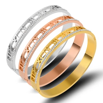 Yeni Moda Model Altın Renk Romen Rakamları Bilezik Kristaller Rhinestones Bilezik ve Bilezikler Kadın Kişilik düğün takısı