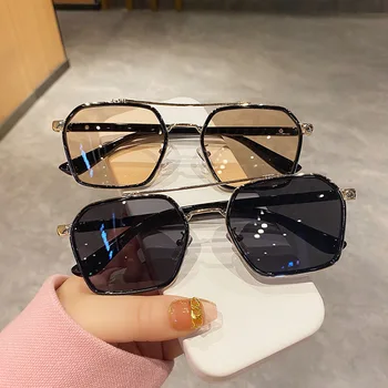 Yeni Yüksek Kalite Moda Büyük Çerçeve Güneş Gözlüğü Erkekler Kare Metal güneş gözlüğü Kadın Retro güneş gözlüğü Vintage Eyeweay Oculos De Sol