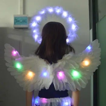 Yetişkin Çocuk Glow Işık LED Kadar Melek Tüy Kanat Peri Kanatları Sahne Halo Parti Kostüm Düğün Dekorasyon Festivali Noel