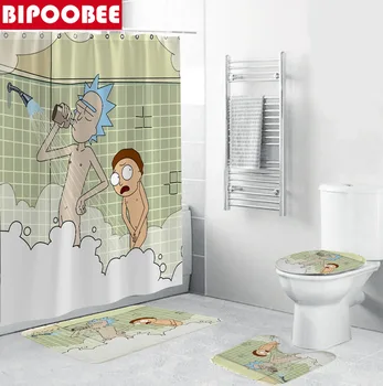 Yüksek Kaliteli Karikatür Komik Duş Perdesi Banyo Adam Baskı Banyo kaymaz Halı Tuvalet kapak Kilim Banyo mat seti