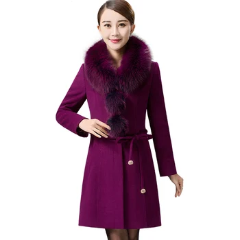 Zarif Kadın Anne Yün Giyim Sonbahar Kış Kadın Yün Palto Artı Boyutu Gevşek Vahşi Sokak Kürk Yaka Rahat Ceket F193