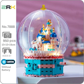 ZRK 7888 Mimari Döner Kale Saray Kristal Top led ışık Mini Elmas Blokları Tuğla Yapı Oyuncak Çocuklar için hiçbir Kutu