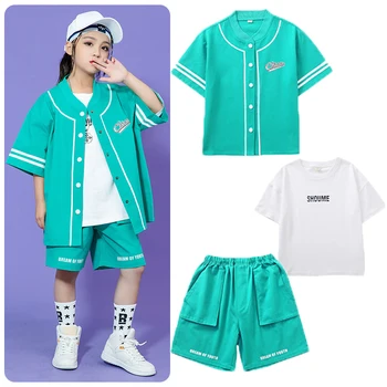 Çocuk Hip Hop Kostüm Seti Caz T-Shirt Şort Ceket Giyim Sahne Balo Salonu Giyim Kilitleme Haşhaş Kırma Kız Erkek Giysileri