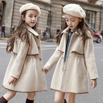 Çocuk Kız Mont Giyim kışlık ceketler Yün Uzun Siper Gençler Sıcak Giysiler Çocuklar Kıyafetler Lüks Tasarım Yüksek Kalite