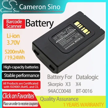 CameronSino Pil Datalogic Skorpio X3 X4 uyar Datalogic 94ACC0046 BT-0016 94ACC0048 Barkod Tarayıcı pil 5200mAh 3.70 V