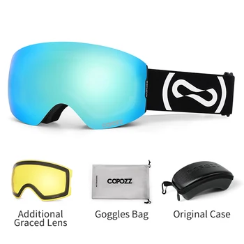 COPOZZ Kış kayak gözlüğü UV400 Koruma Anti-Sis kayak gözlüğü Yetişkin Sarı Süslemekte Lens Kılıf Kiti Set Snowboard Gözlük Erkek Kadın