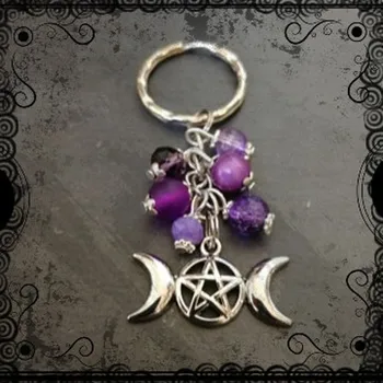 Mor Boncuk Üçlü Ay Tanrıçası Pentagram Anahtarlık Anahtarlık, Pagan, Wiccan, Yüzük Anahtarlık Takı Hediye